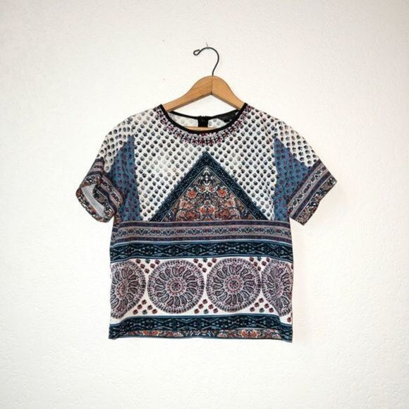 Topshop Scarf Placement Print Tee Size 6 - Picture 2 of 7